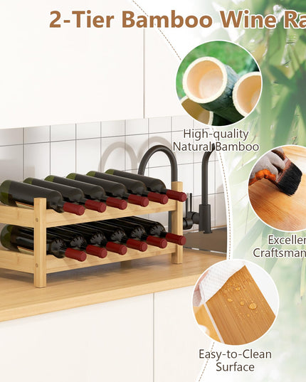 Giantex Bamboo Wine Rack, 2/3 Tier 12/18 Bottle Wine Storage Cabinet Shelf