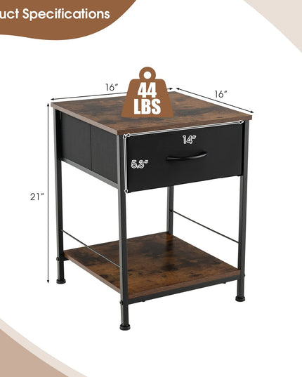Giantex Nightstand, Bedside Table w/Removable Fabric Drawers and Open Storage Shelf