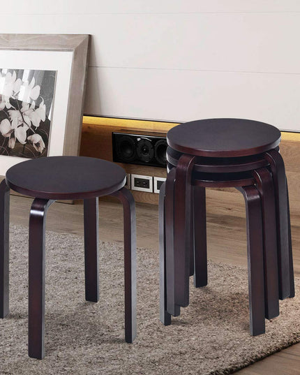 Stackable Bentwood Stools Set of 4, 18-Inch Height Backless Counter Chairs with Round Top, Anti-Slip Felt Pad