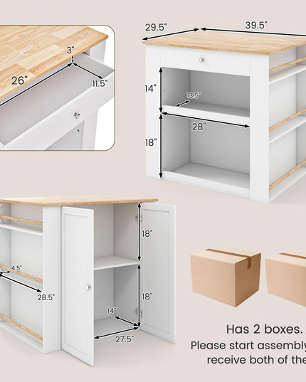 Giantex Kitchen Island with Storage, 2-Door Buffet Cabinet, 6-Tier Spice Racks, Drawer, Shelves
