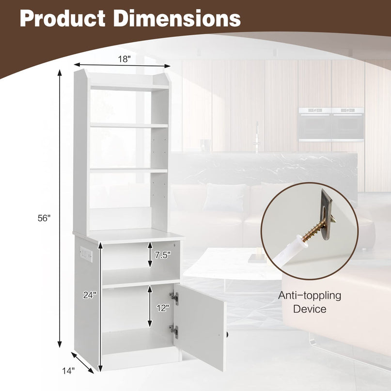 Giantex Nightstand with Charging Station - 55" Tall Bedside Table