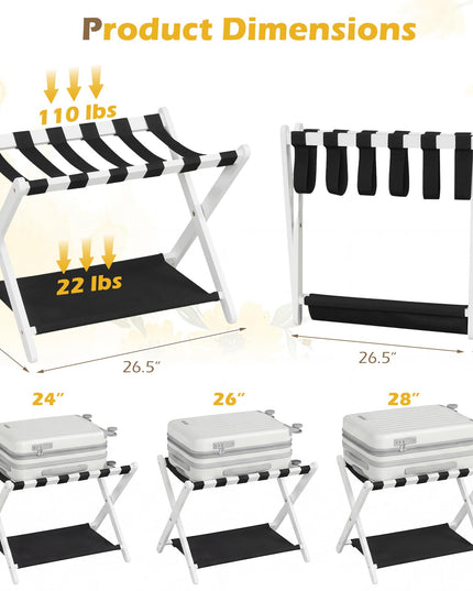 Giantex Folding Luggage Rack | Solid Rubber Wood Suitcase Stand with Storage Shelves (1/2)