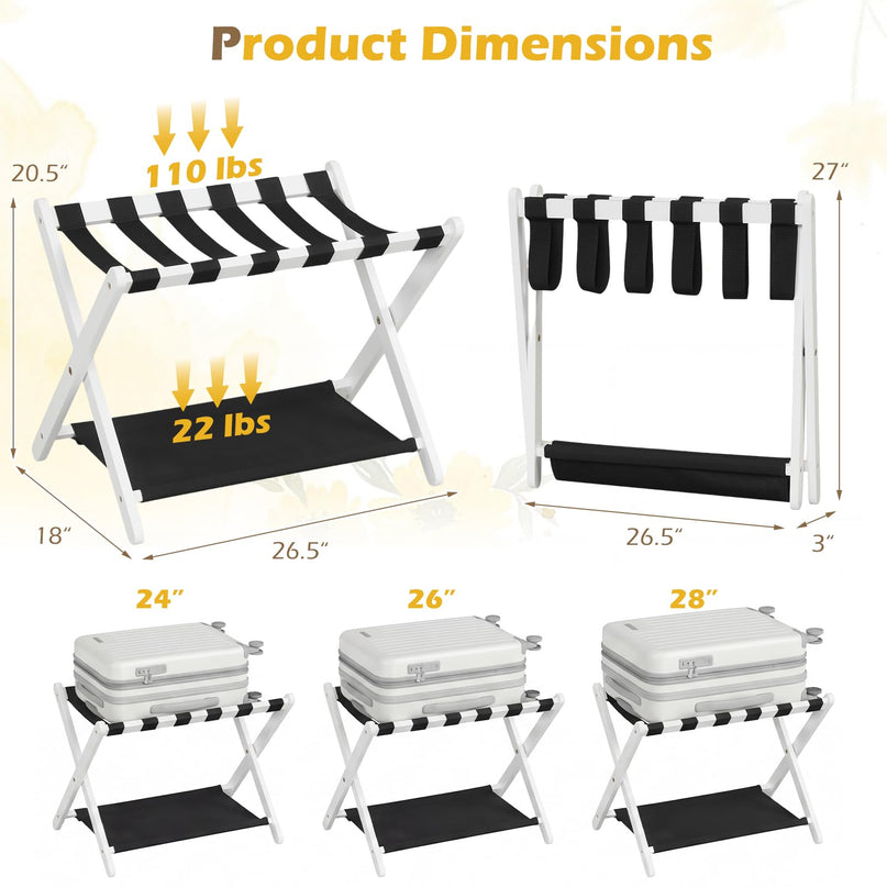 Giantex Folding Luggage Rack | Solid Rubber Wood Suitcase Stand with Storage Shelves (1/2)
