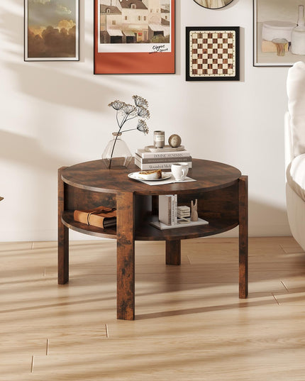 Giantex Round Coffee Table with Storage Shelves