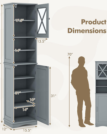 Giantex 67" Tall Storage Cabinet, Bathroom Floor Cabinet with Acrylic Door, Adjustable Shelves