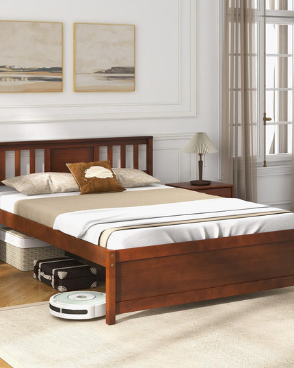 Giantex Solid Wood Platform Bed Frame, Mid Century Full Bed Frame with Headboard