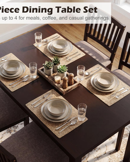 Giantex Rectangular Kitchen Table Set w/4 Upholstered Chairs & Solid Rubber Wood Frame
