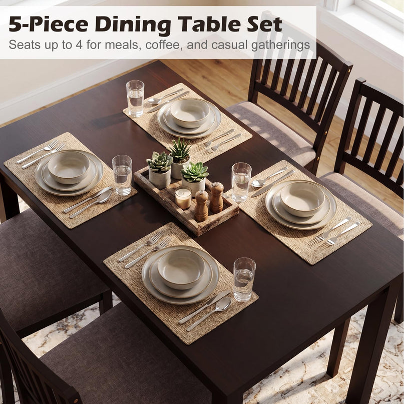 Giantex Rectangular Kitchen Table Set w/4 Upholstered Chairs & Solid Rubber Wood Frame