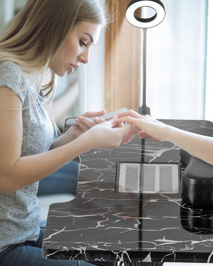 Giantex Foldable Nail Desk - Manicure Table with Built-in Dust Collector Fan, Adjustable LED Lamp