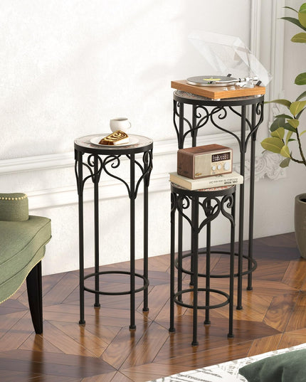 Giantex Metal Plant Stand Set of 3, 28" Mosaic Tall Flower Stand with Ceramic Top