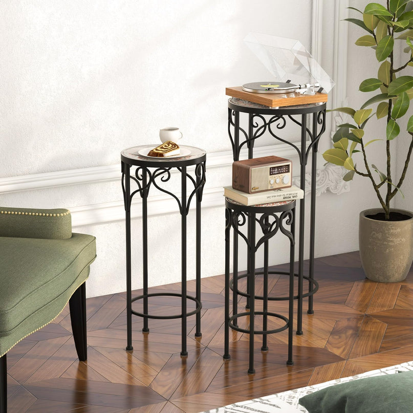 Giantex Metal Plant Stand Set of 3, 28" Mosaic Tall Flower Stand with Ceramic Top