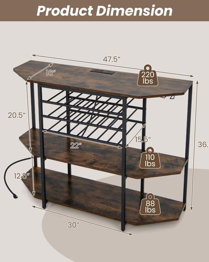 Giantex Wine Bar Cabinet with Power Outlet, Mini Coffee Bar Stand Table with 21 Bottle Wine Rack & Glass Holders