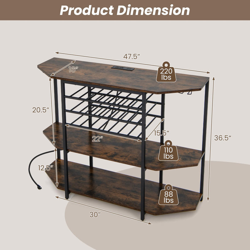 Giantex Wine Bar Cabinet with Power Outlet, Mini Coffee Bar Stand Table with 21 Bottle Wine Rack & Glass Holders