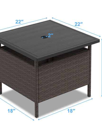 Giantex Umbrella Table, Outdoor Side Table with 2" Umbrella Hole, Rattan Umbrella Stand Holder Table