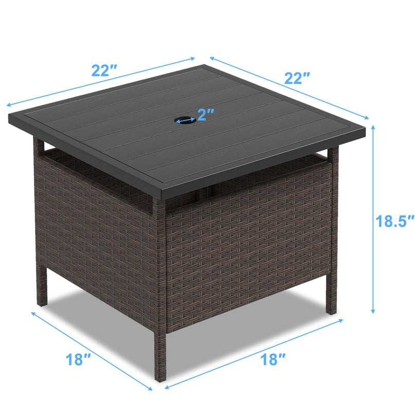 Giantex Umbrella Table, Outdoor Side Table with 2" Umbrella Hole, Rattan Umbrella Stand Holder Table