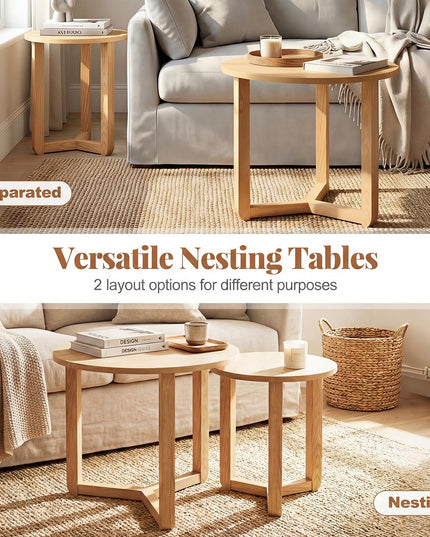 Giantex Round Nesting Coffee Table Set of 2 Wood Nesting End Tables