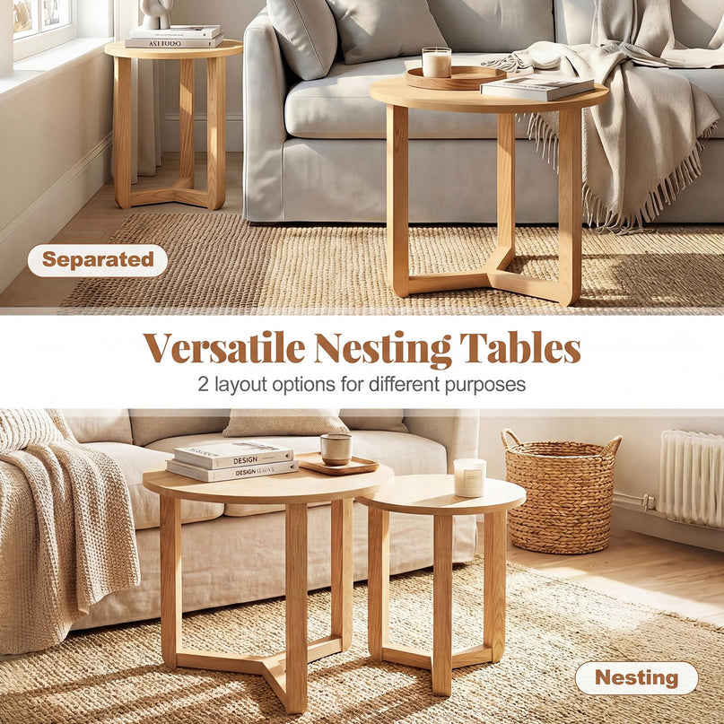 Giantex Tables basses gigognes rondes, ensemble de 2 tables d'appoint gigognes en bois