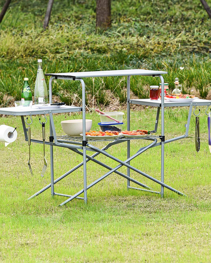 Giantex Folding Grill Table with 26'' Main Tabletop, Portable Aluminum Camping Table
