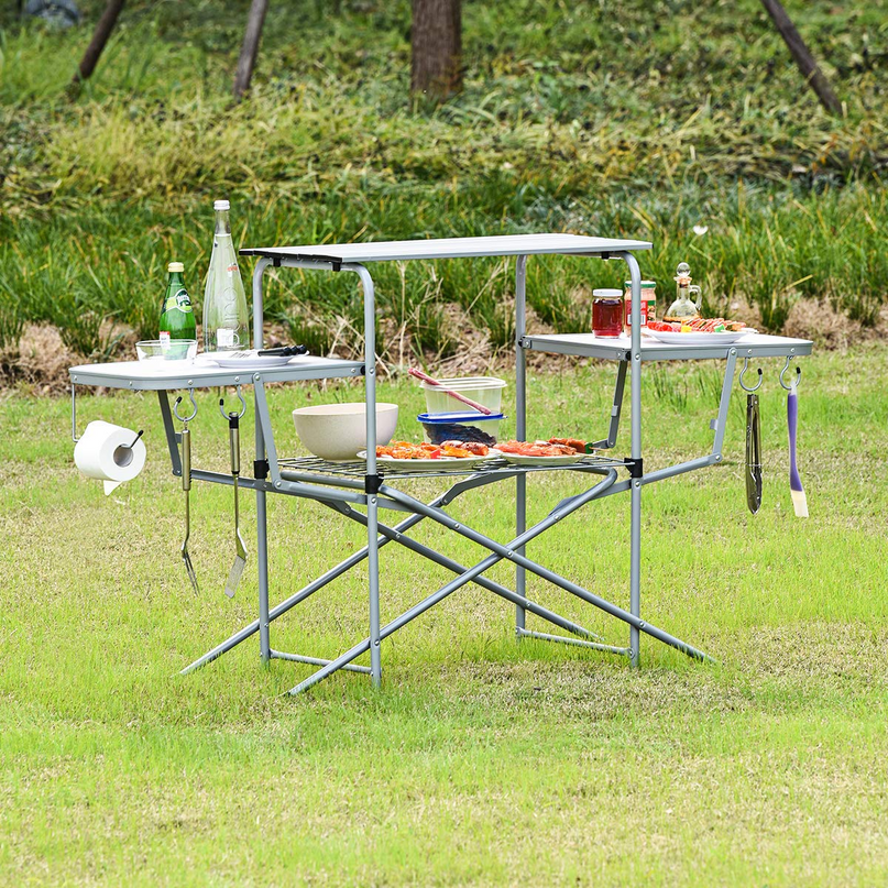 Giantex Folding Grill Table with 26'' Main Tabletop, Portable Aluminum Camping Table