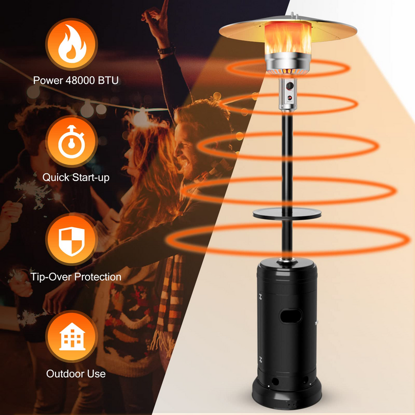 Giantex 50000 BTU Outdoor Propane Heater, Patio Heater with Height Adjustable Shelf Tabletop & Wheels