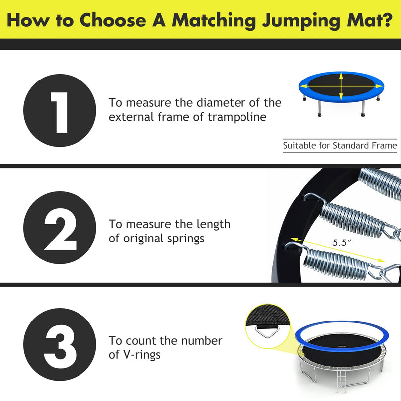 Replacement Trampoline Mat, High-Elastic PP Weather-Resistant Mat Fits 8 10 12 14 16ft Round Frame