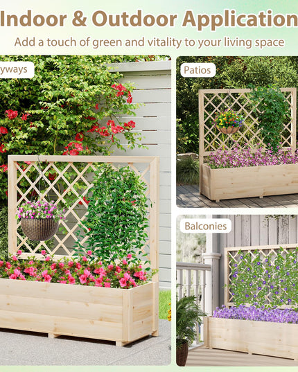 Giantex Wood Elevated Planter Box with Trellis and Drainage Hole (39”x14”x40”)