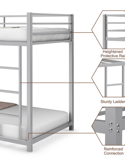 Giantex Metal Bunk Bed Twin Over Twin, Low Profile Bunk Bed Frame with Ladder & Full Length Guardrail
