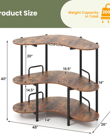 Giantex 3-Tier Bar Table, Corner Bar Cabinet, Liquor Home Bar Unit with Stemware Racks & Storage Shelves