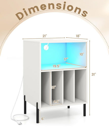 Giantex Record Player Stand w/LED Light & Charging Station