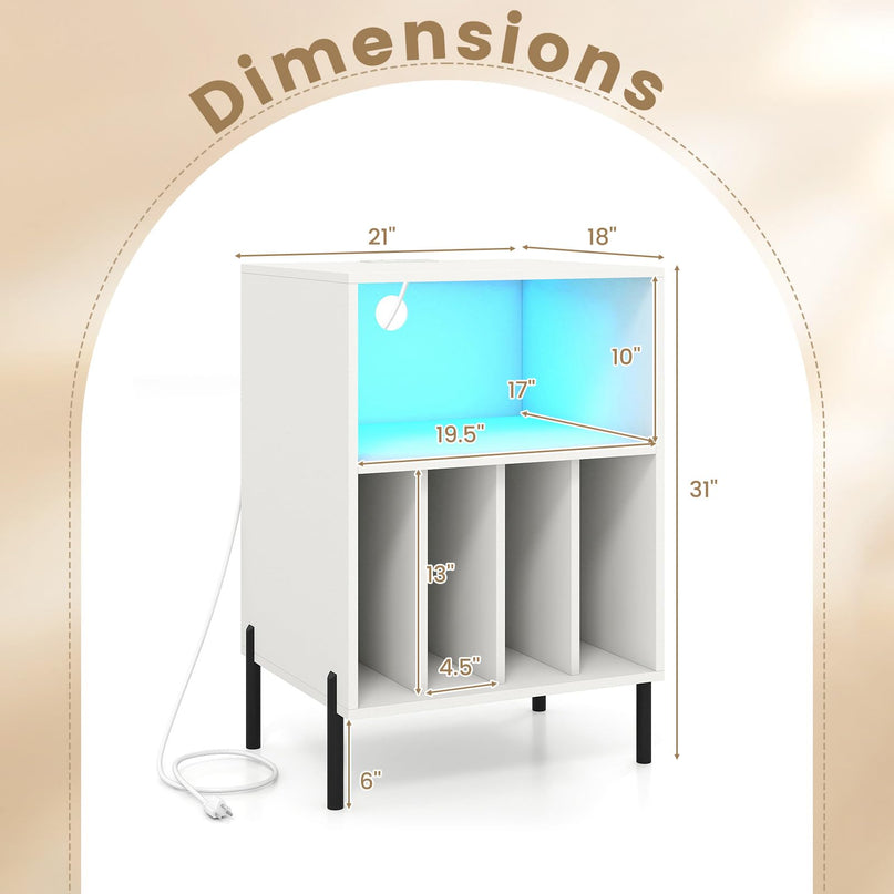 Giantex Record Player Stand w/LED Light & Charging Station