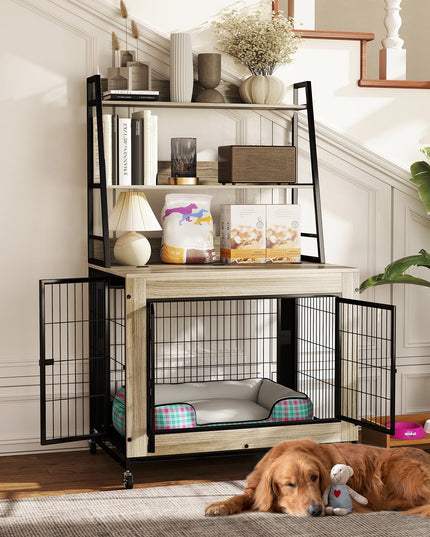 Giantex 38" Dog Crate Furniture with Storage Shelves