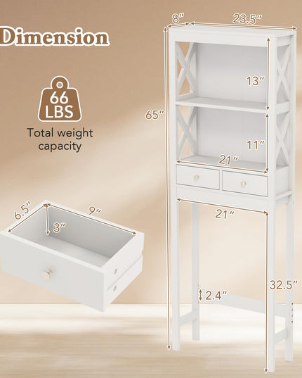 Giantex Over The Toilet Storage Cabinet, 65" Tall Freestanding Bathroom Organizer with Open Shelves