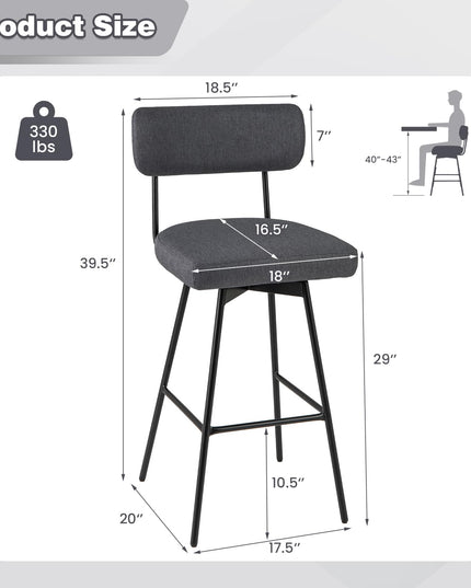 Giantex Swivel Bar Stools,  Upholstered Bar Height Bar Chairs w/Padded Seat & Backrest