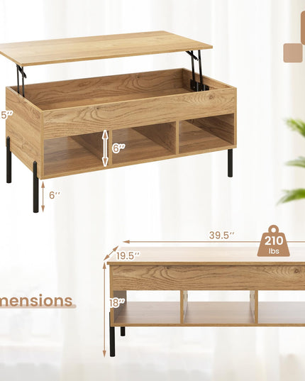 Giantex Lift Top Coffee Table - Living Room Center Table with Lifting Tabletop, Natural