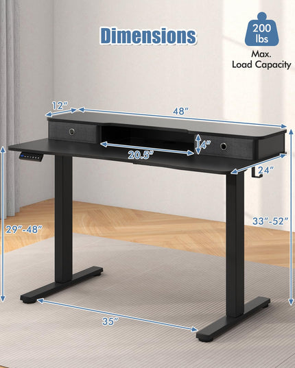 Giantex Electric Standing Desk with 2 Drawers, 48" /55"x 24" Height Adjustable Electric Stand Up Desk with Storage Shelf