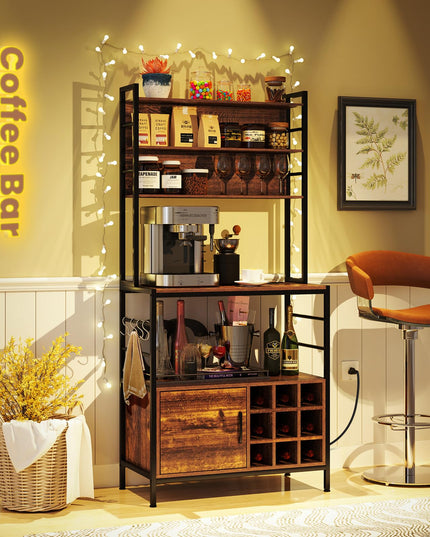 Giantex Bakers Rack with Power Outlet, 67” Microwave Stand with Storage Cabinet, Spice Rack