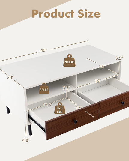 Giantex Rectangular Coffee Table with Storage, 2 Tier Wood Tea Table with 2 Drawers