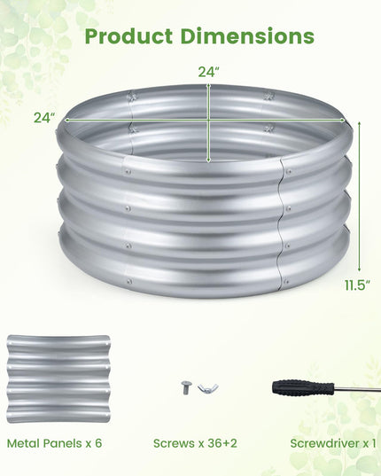 Giantex 2 x 2 x 1 FT Round Outdoor Galvanized Raised Garden Bed with Open-Ended Base (1/2)