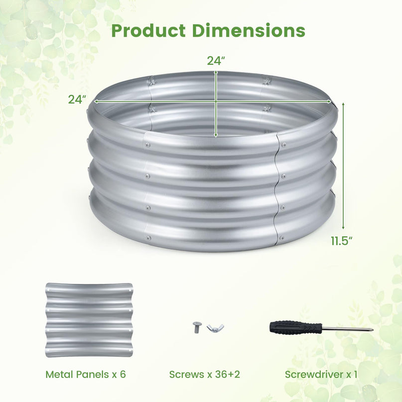 Giantex 2 x 2 x 1 FT Round Outdoor Galvanized Raised Garden Bed with Open-Ended Base (1/2)