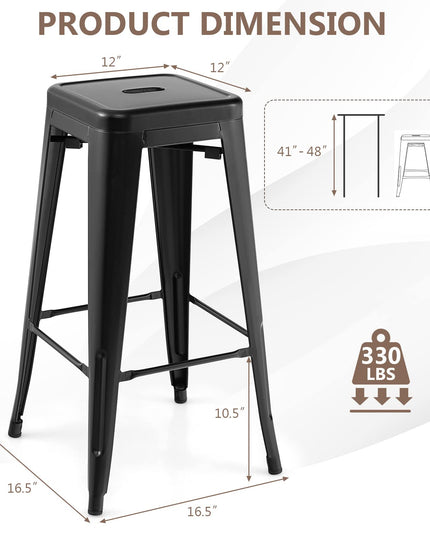 Bar Stools Set of 4, 24” or 30" Stackable Metal Stools with Square Seat & Handing Hole, X-shaped Reinforced Design