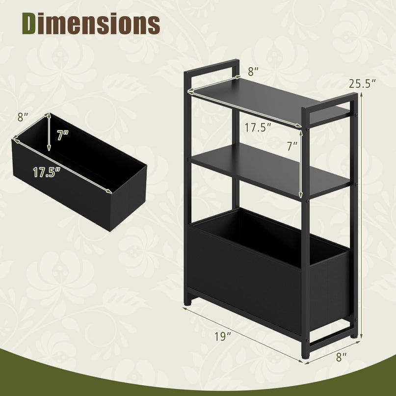 GIANTEX 8" Narrow End Table with Fabric Drawer & Storage Shelves (1/2)