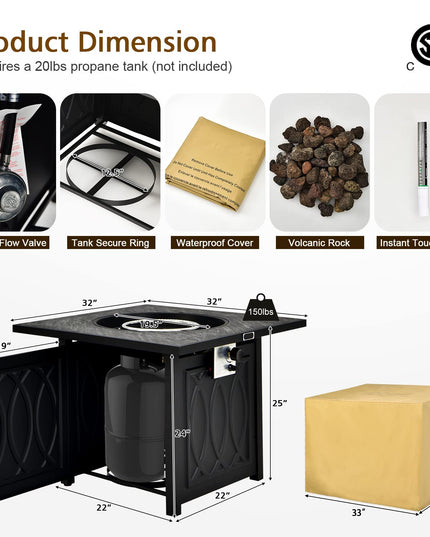 Giantex Outside Propane Fire Pit - 50,000 BTU/14.65KW Fire Pit Table, 32 Inch, Black