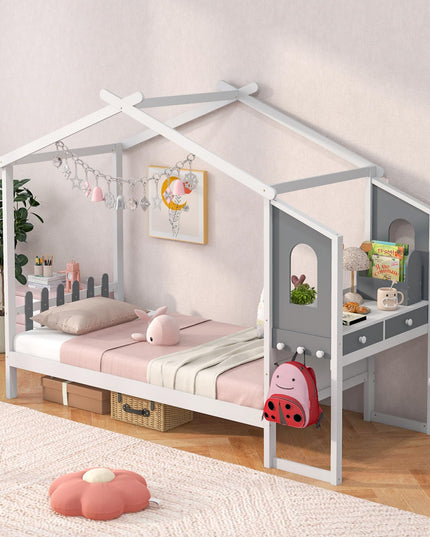 Giantex Full Size House Bed with Study Desk