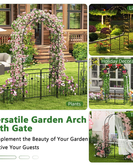Giantex Garden Arch with Planter - 87 inch Metal Garden Arbor with Gate