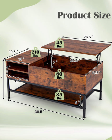 Giantex Lift Top Coffee Table, Coffee Table with Storage Shelf and Hidden Compartment