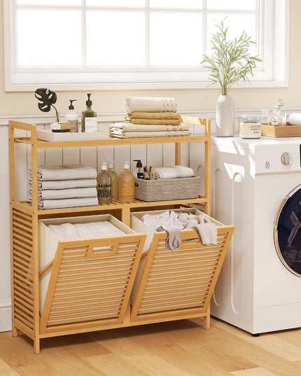 Giantex Double Tilt Out Laundry Hamper w/2-Tier Storage Shelf