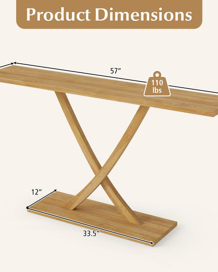 Console en bois massif Giantex 57" avec cadre en bois de teck et design géométrique