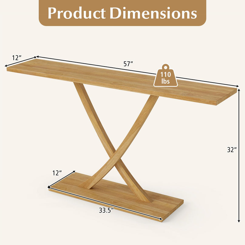 Console en bois massif Giantex 57" avec cadre en bois de teck et design géométrique