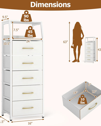 GIANTEX Tall Dresser with 4/5 Fabric Drawers & Metal Frame for Living Room (1/2)