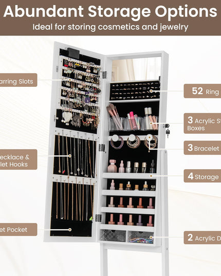 CHARMAID Jewelry Cabinet with Full Length Mirror and Warm Lights